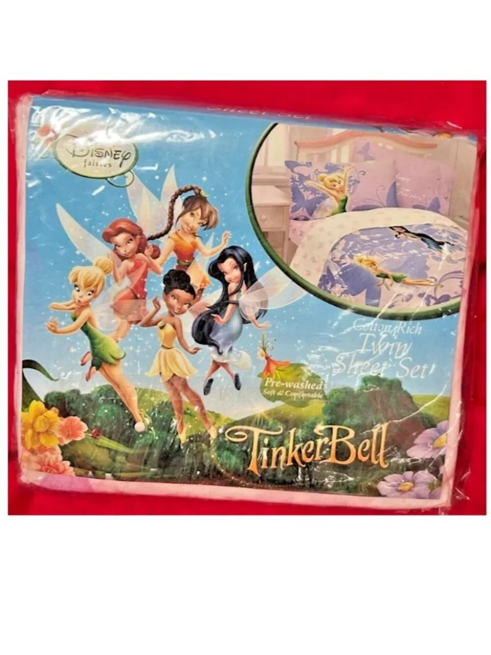 NEW~TWIN Comforter Sheet set~vtg DISNEY PRINCESS~FAIRIES TINKERBELL~cotton rich